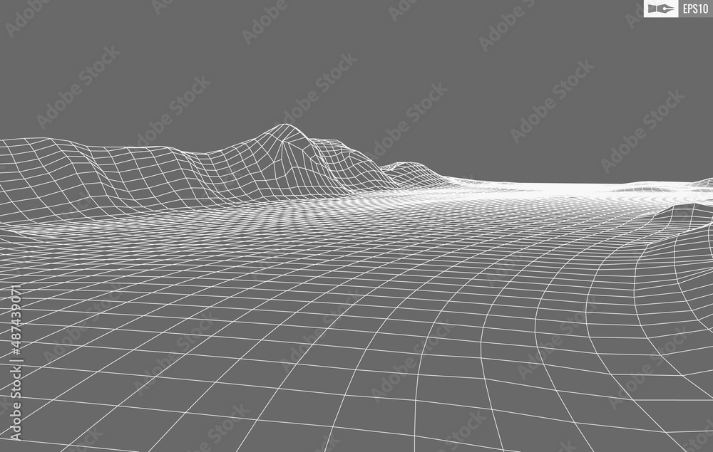 Poster wireframe landscape on white background. abstract geometric vector technology background. 3d vector 