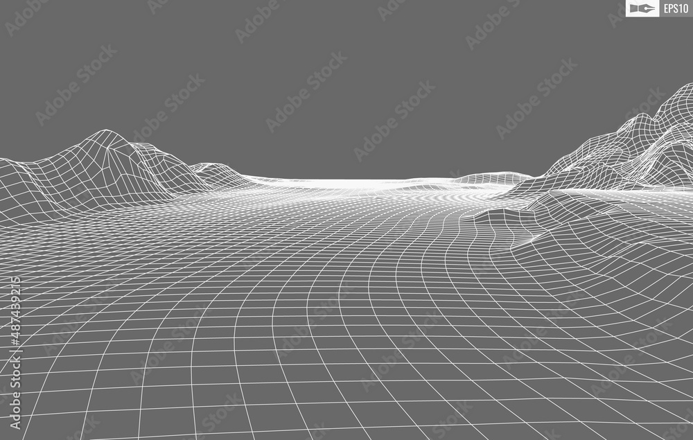 Poster wireframe landscape on white background. abstract geometric vector technology background. 3d vector 
