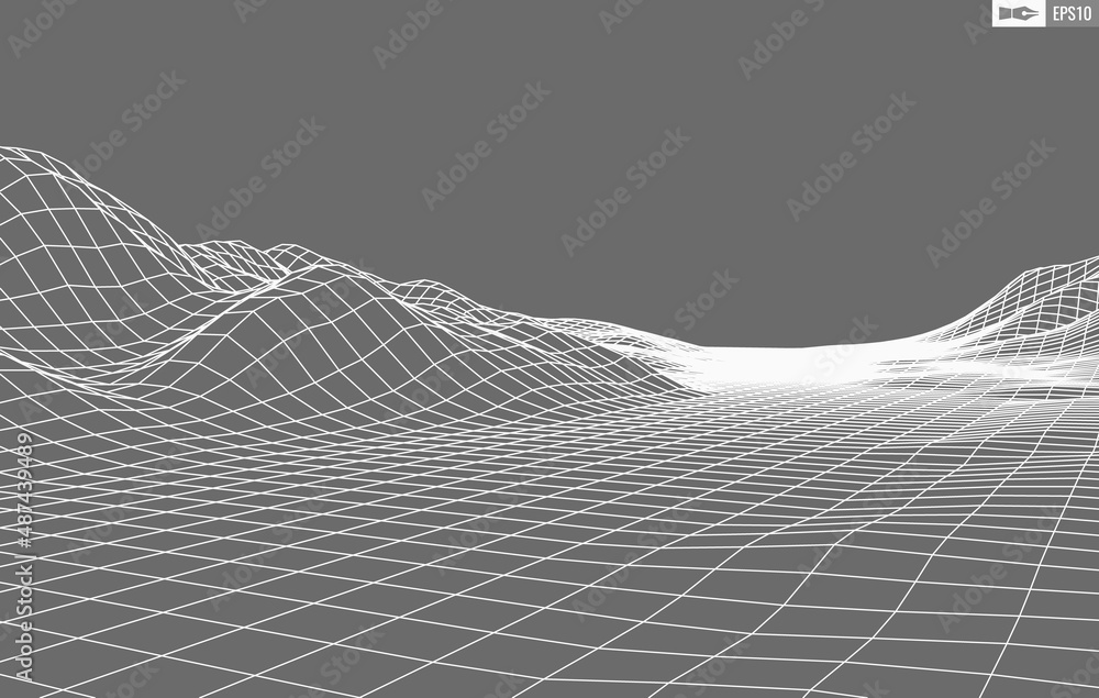 Poster wireframe landscape on white background. abstract geometric vector technology background. 3d vector 