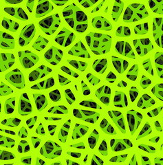 Moss, web, fabric, skin, microflora, sponge, mushroom, biomaterial, microworld. Green abstract background with a plant under a microscope. 