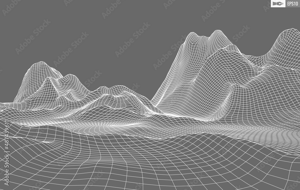 Poster wireframe landscape on white background. abstract geometric vector technology background. 3d vector 