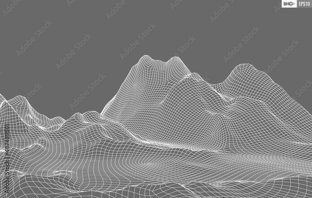 Poster wireframe landscape on white background. abstract geometric vector technology background. 3d vector 