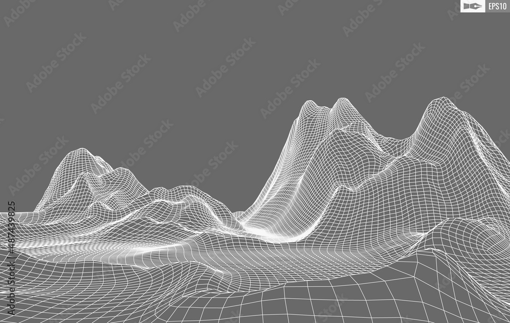Poster wireframe landscape on white background. abstract geometric vector technology background. 3d vector 