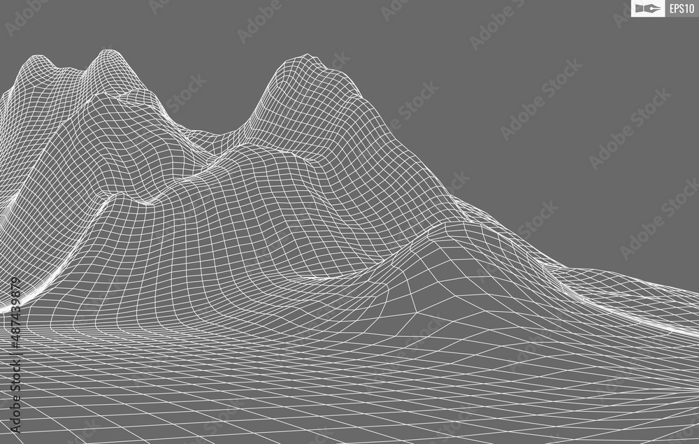 Poster wireframe landscape on white background. abstract geometric vector technology background. 3d vector 