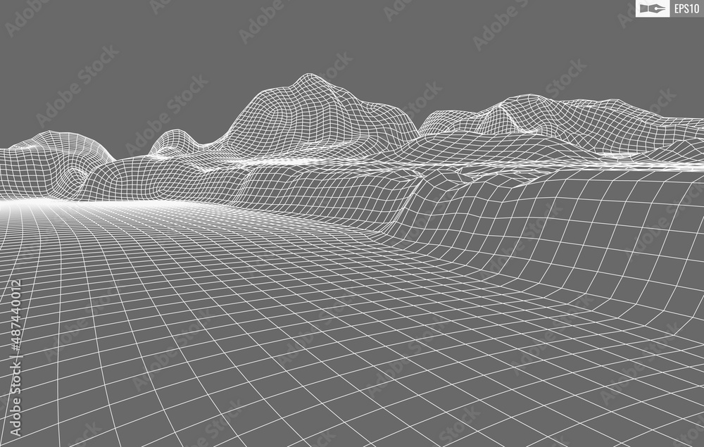 Poster wireframe landscape on white background. abstract geometric vector technology background. 3d vector 