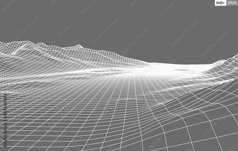 Aufkleber wireframe landscape on white background. abstract geometric vector technology background. 3d vector 