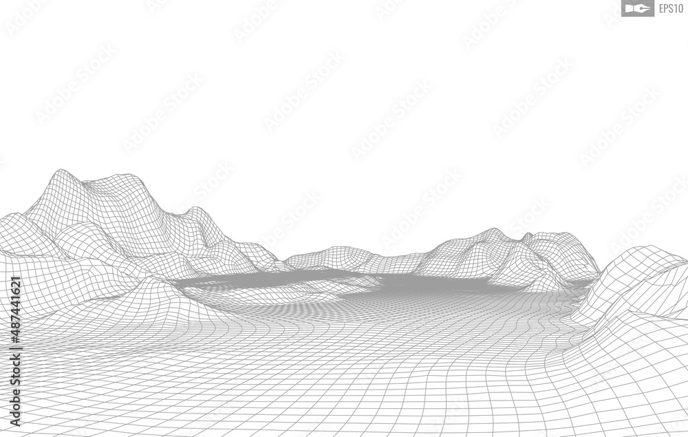 Poster wireframe landscape on white background. abstract geometric vector technology background. 3d vector 