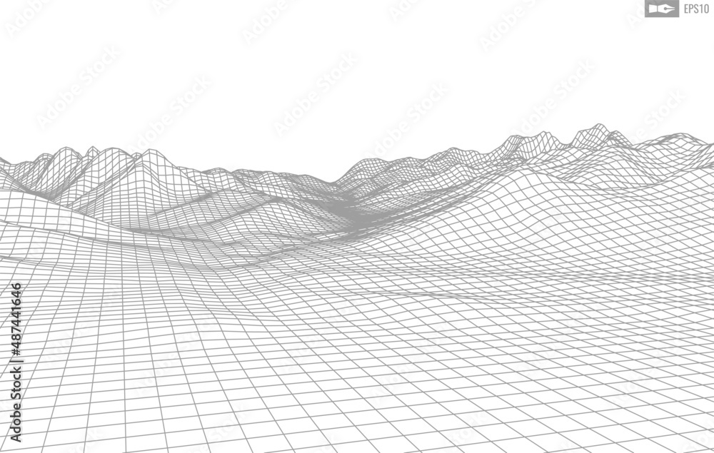 Aufkleber wireframe landscape on white background. abstract geometric vector technology background. 3d vector 
