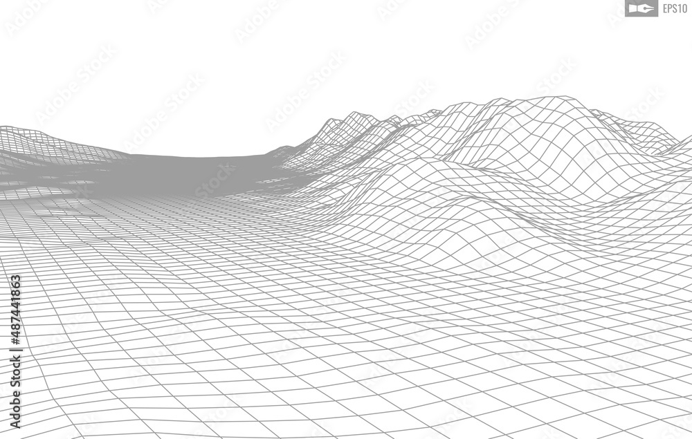 Poster wireframe landscape on white background. abstract geometric vector technology background. 3d vector 