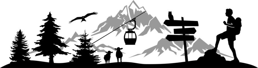 Mountain Tourism Season Silhouette Vector © SimpLine