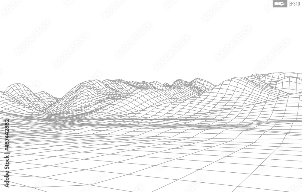 Poster wireframe landscape on white background. abstract geometric vector technology background. 3d vector 