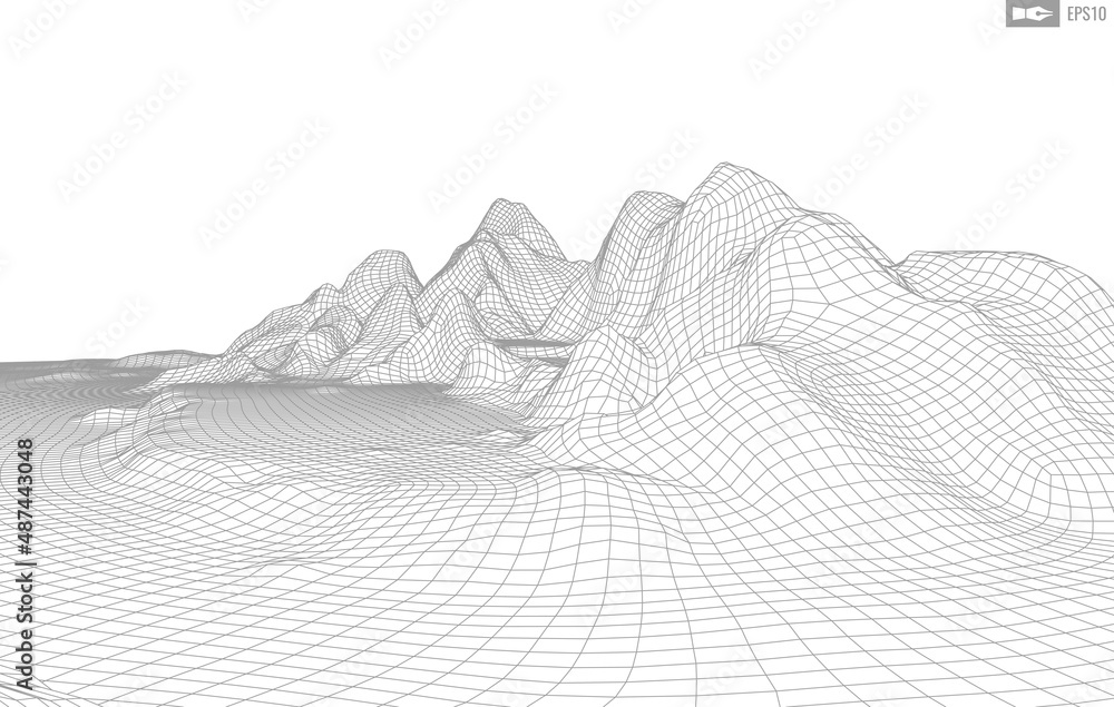 Poster wireframe landscape on white background. abstract geometric vector technology background. 3d vector 