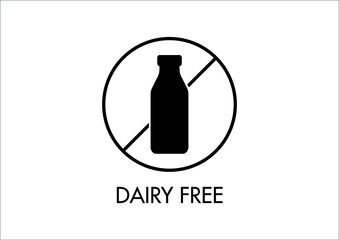 Dairy free icon. Vector for dairy products intolerance. Specially designed for small size viewing. black and white.