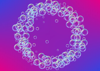 Bubble background with shampoo foam and detergent soap. 3d vector illustration layout. Aqua Blue fizz and splash. Realistic water frame and border. colorful liquid bubble background.