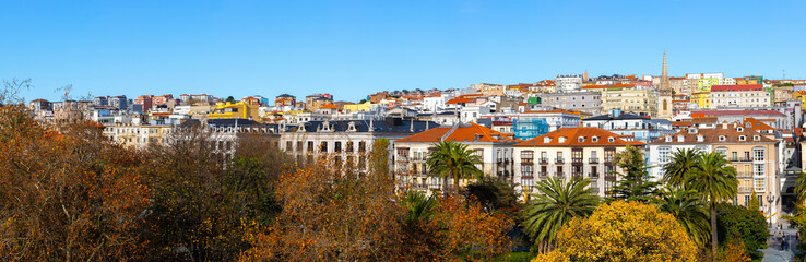 Beautiful autumn panoramic cityscape view of center old town of Santander, Cantabria - warm winter in Spain