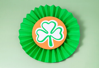 Green Award badge with clover or shamrock, abstract background for Sant Patrick's day