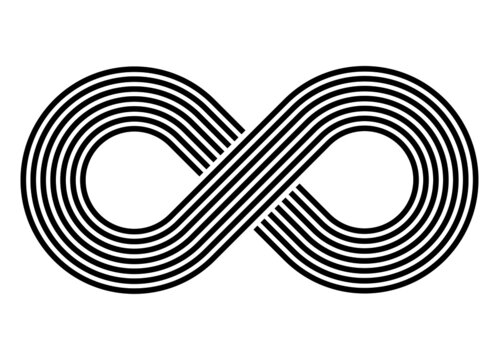 Abstract black and white pattern of black parallel lines on a white background in retro style. Infinity symbol.
Modern vector background.
