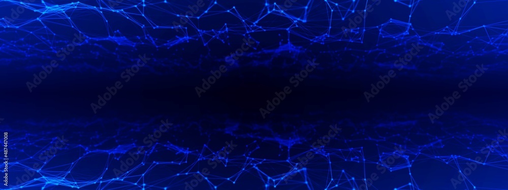 Poster abstract neon background frame. digital network technology design. pattern of plexus lines and dots,