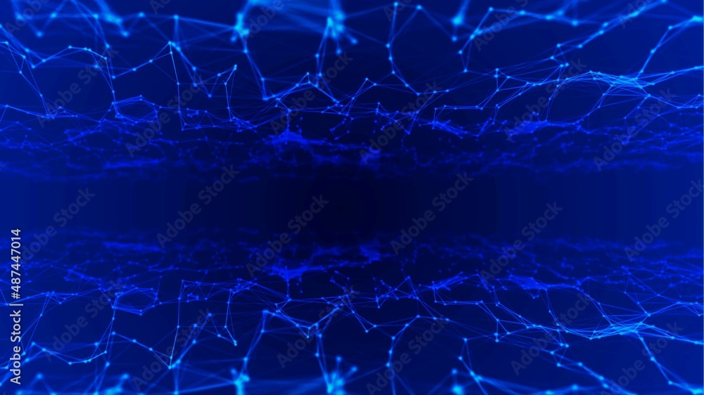 Poster abstract neon background frame. digital network technology design. pattern of plexus lines and dots,