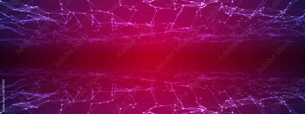 Poster abstract neon background frame. digital network technology design. pattern of plexus lines and dots,