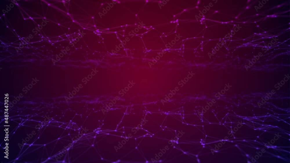 Poster abstract neon background frame. digital network technology design. pattern of plexus lines and dots,