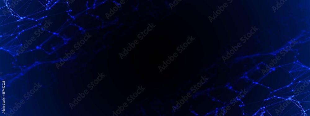 Poster abstract neon background frame. digital network technology design. pattern of plexus lines and dots,