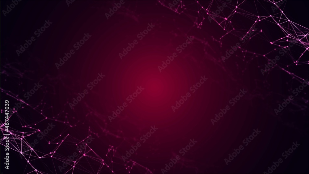 Poster abstract neon background frame. digital network technology design. pattern of plexus lines and dots,