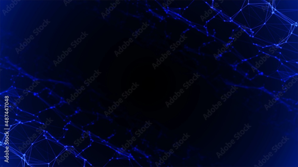 Poster abstract neon background frame. digital network technology design. pattern of plexus lines and dots,