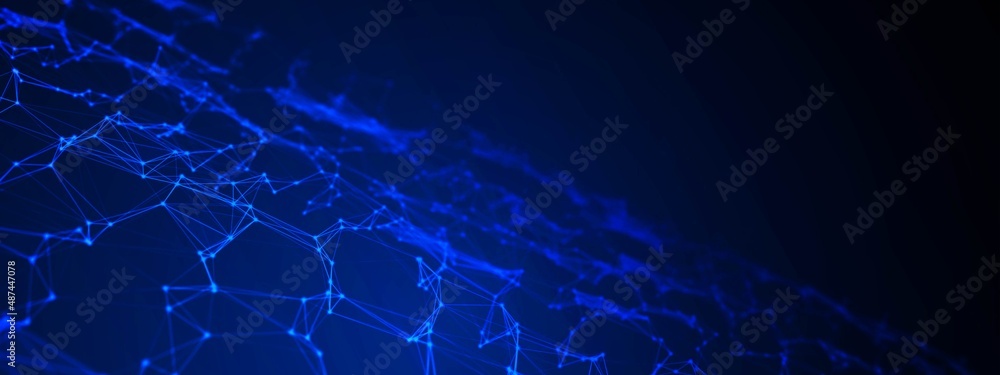 Poster abstract neon background frame. digital network technology design. pattern of plexus lines and dots,