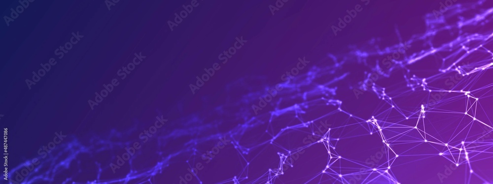 Poster abstract neon background frame. digital network technology design. pattern of plexus lines and dots,