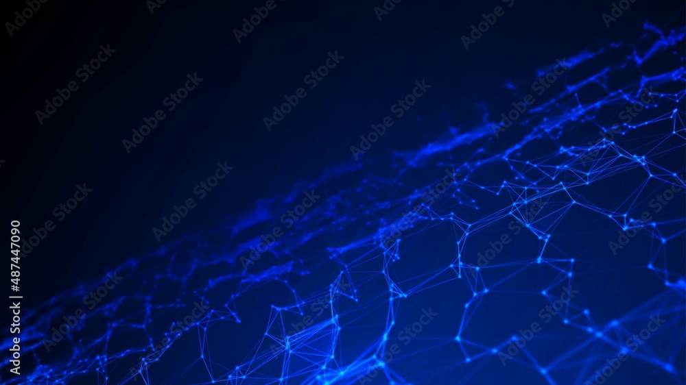 Poster abstract neon background frame. digital network technology design. pattern of plexus lines and dots,