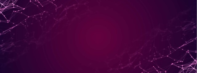 Abstract neon background frame. Digital network technology design. Pattern of plexus lines and dots, particles. Information field. Connection threads. Glow  LED strip. Poster business, medicine.