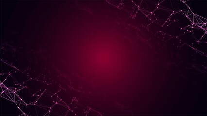 Abstract neon background frame. Digital network technology design. Pattern of plexus lines and dots, particles. Information field. Connection threads. Glow  LED strip. Poster business, medicine.