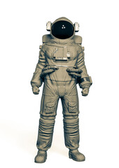astronaut is standing up like a hero