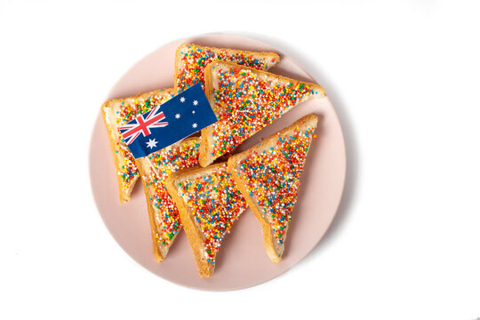 Traditional Australian Fairy Bread On Plate Isolated On White Background