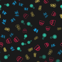 Fototapeta na wymiar Set line Scooter service, Microorganisms under magnifier, Question and Answer and Upload inbox on seamless pattern. Vector