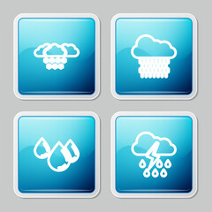 Set line Cloud with snow, rain, Water drop and and lightning icon. Vector