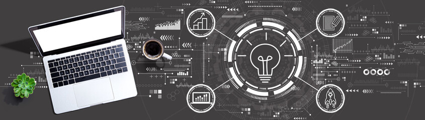 Great idea for success concept with a laptop computer on a desk