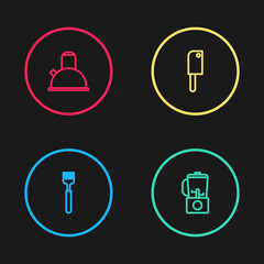 Set line Fork, Blender, Meat chopper and Kettle with handle icon. Vector