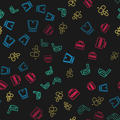 Set line Boxing short, Ice hockey stick and puck, Vitamin pill and Fight club MMA on seamless pattern. Vector