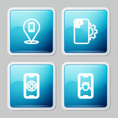 Set line Phone repair service, , and System bug mobile icon. Vector