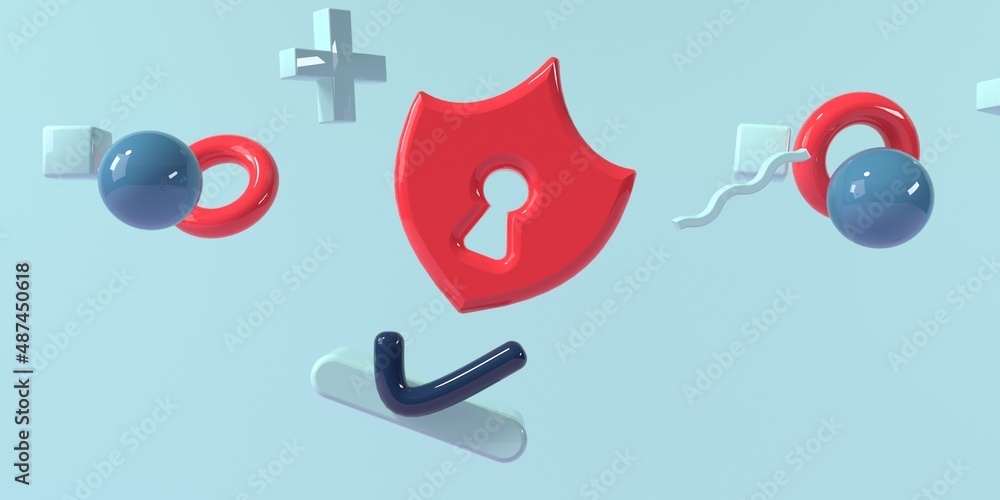 Poster security icon with geometric shapes - 3d render