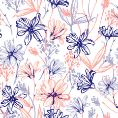 Fototapeta na wymiar Seamless pattern with flowers. Design for textiles, souvenirs, fabrics, packaging and greeting cards and more.