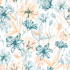 Fototapeta na wymiar Seamless pattern with flowers. Design for textiles, souvenirs, fabrics, packaging and greeting cards and more.
