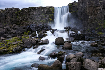 Island of Iceland waterfall &Ouml;xar&aacute;rfoss Thingvellir