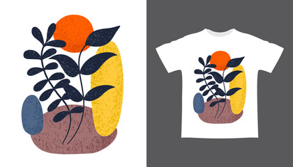 Abstract nature and plant minimal art hand drawing illustration t shirt design