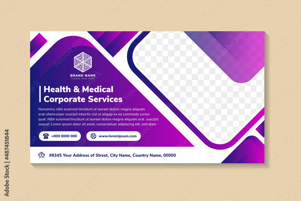 Poster banner template design for health and medical corporate services. vertical layout with space for pho