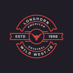Vintage Retro Badge for Texas Longhorn Cow, Country Western Bull Head Family Countryside Farm Logo Design Template Element