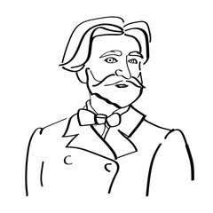 Giuseppe Verdi. Line art portrait.  Great composer. Classic music, opera. Vector illustration. A master of historical music. Line drawing, engraving. Sketch. Black and white