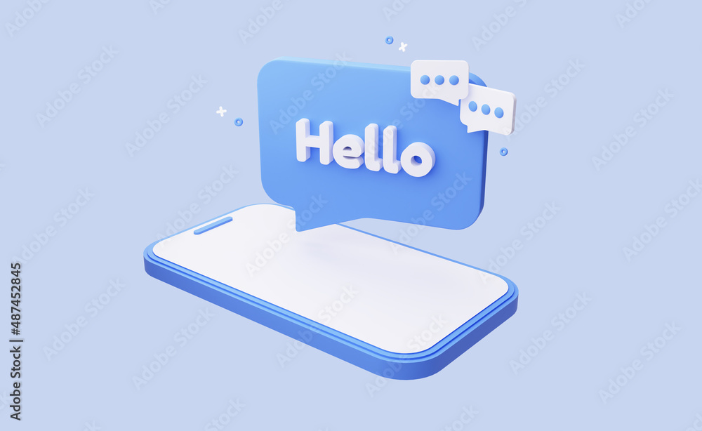 Aufkleber hello bubble speech message on phone screen. text hello, hi. notification on the phone, the beginnin